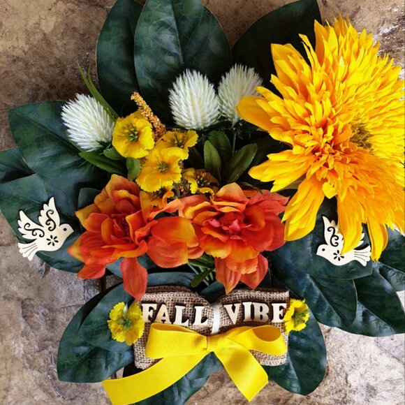 Sunflowers Fall Wreath Sign Thanksgiving Bird Sign Door Wall Hanger Decor Gift - Picture 3 of 6